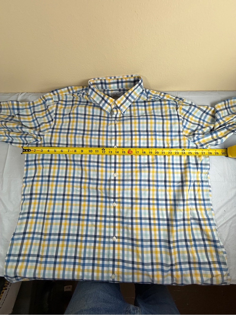 L.L. Bean Men's Yellow, Blue & White Plaid Button-Down Shirt - Picture 5 of 6